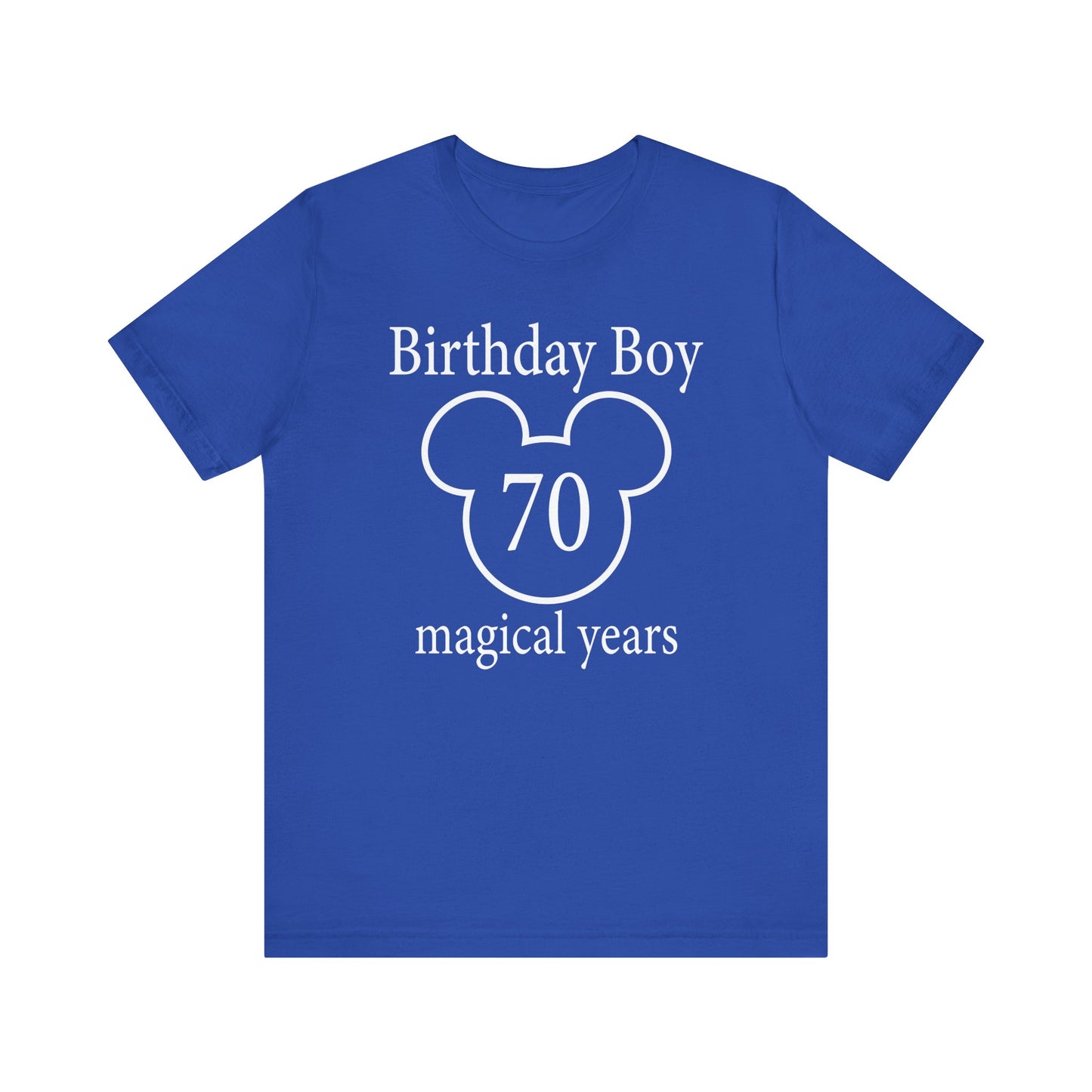 Magical 70th Birthday Boy Tee, Birthday T-shirt, Party Wear, Gift for 70th Birthday, Mouse Motif, Celebration Shirt, Theme Park-themed Gift