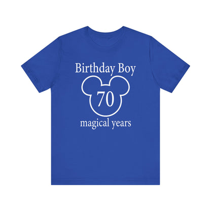 Magical 70th Birthday Boy Tee, Birthday T-shirt, Party Wear, Gift for 70th Birthday, Mouse Motif, Celebration Shirt, Theme Park-themed Gift
