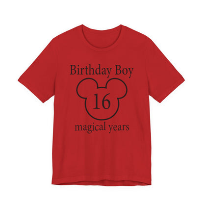 Magical 16th Birthday Boy Tee, Birthday T-shirt, Party Wear, Gift for 16th Birthday, Celebration Shirt, Mouse Motif, Theme Park-themed Gift