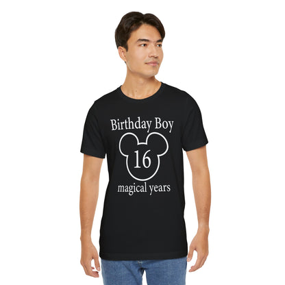 Magical 16th Birthday Boy Tee, Birthday T-shirt, Party Wear, Gift for 16th Birthday, Celebration Shirt, Mouse Motif, Theme Park-themed Gift